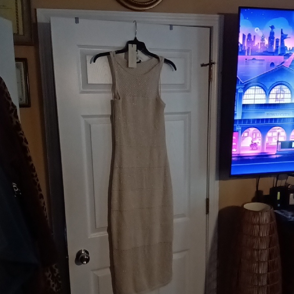 Rachel Zoe Beige Textured Midi Dress